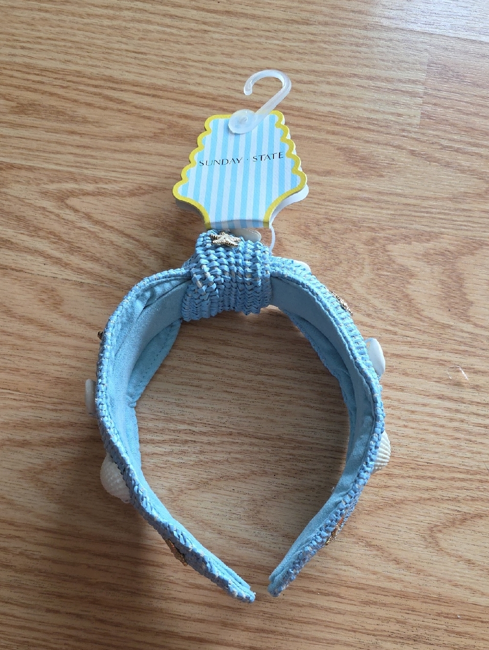 Light Blue Woven Headband with Shell Accents
